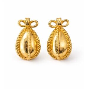 Joan Rivers Signed Vintage Gold Tone Faberge Egg Bow Earrings
